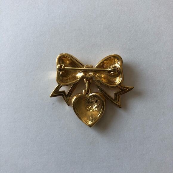 Swarovski Crystal Brooch Bow and Dangling Heart - Picture 5 of 6